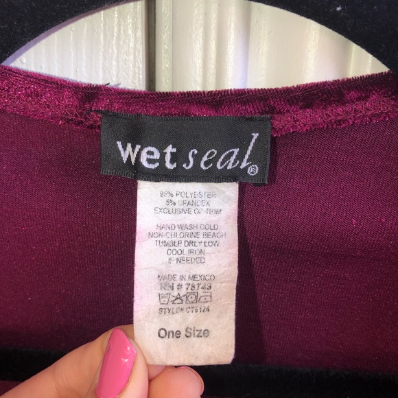 Velvet Burgundy Coverup with Fringe - Picture 2 of 2